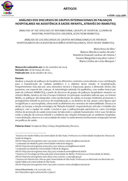 Análises dos discrusos de grupos internacionais de palhaços hospitalares na assistência à saúde infantil, através do IRAMUTEQ