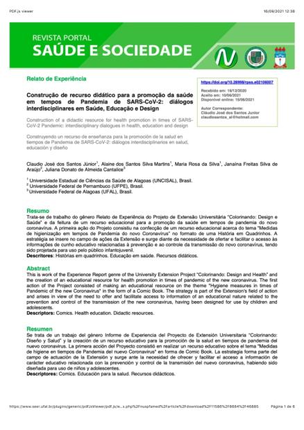 Construção de recurso didático para a promoção de saúde em tempos Pandemia de SARS-CoV2: diálogos interdisciplinares em Saúde, Educação e Design